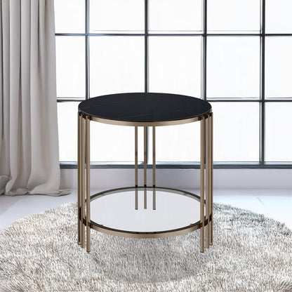 ACME Furniture - Abisha End Table - Sintered Stone & Champagne Finish - LV02816 view 3