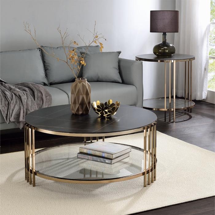 ACME Furniture - Abisha End Table - Sintered Stone & Champagne Finish - LV02816 view 4