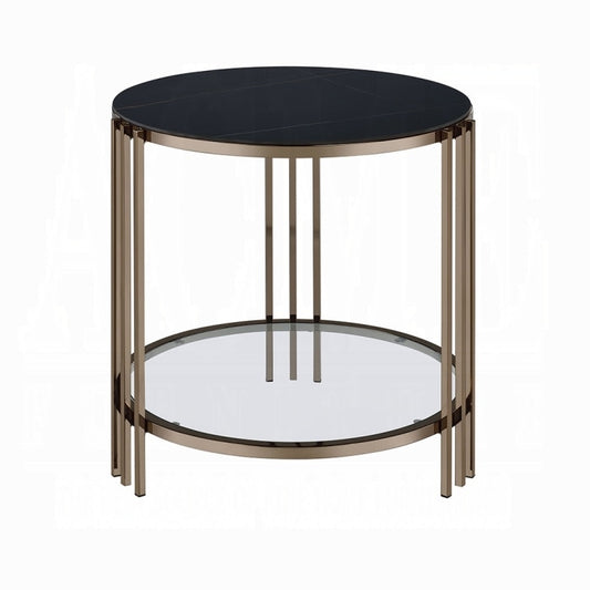 ACME Furniture - Abisha End Table - Sintered Stone & Champagne Finish - LV02816 veiw 1