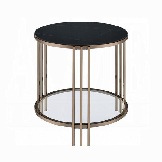 ACME Furniture - Abisha End Table - Sintered Stone & Champagne Finish - LV02816 veiw 2