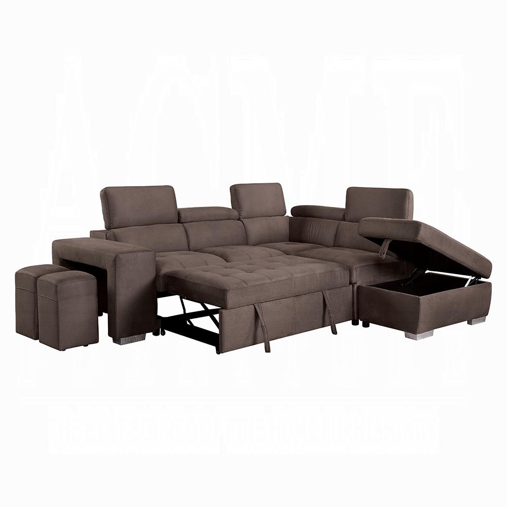 ACME Furniture - Acoose Sectional Sofa w/Sleeper - Brown Fabric - LV01025 veiw 5