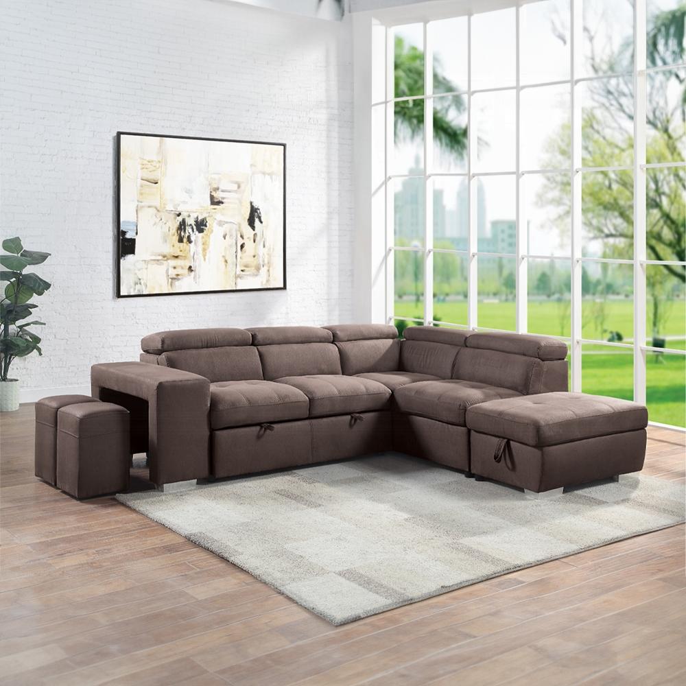 ACME Furniture - Acoose Sectional Sofa w/Sleeper - Brown Fabric - LV01025 veiw 7