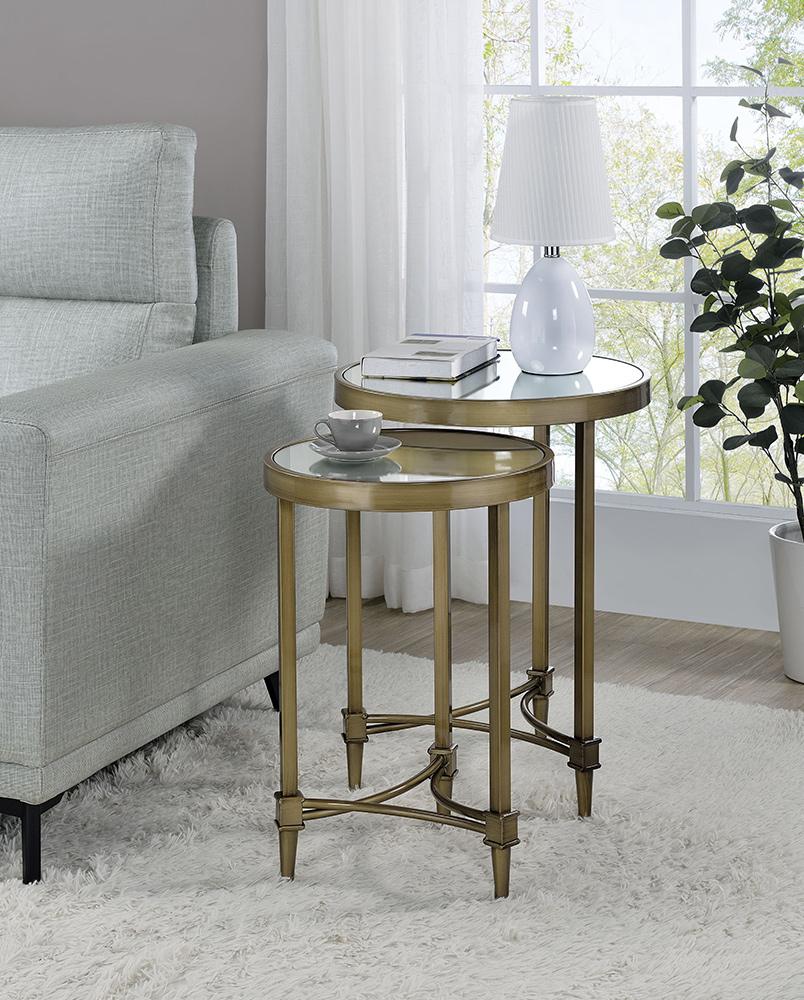 ACME Furniture - Aditya Nesting End Table - Mirror & Antique Brass Finish - LV02596 veiw 1