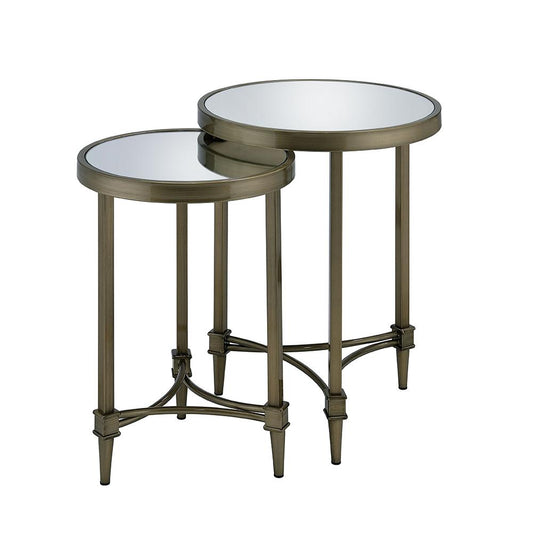 ACME Furniture - Aditya Nesting End Table - Mirror & Antique Brass Finish - LV02596 veiw 2