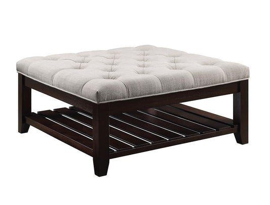 ACME Furniture - Aizen Cocktail Ottoman - Beige Fabric & Espresso Finish - 96562 veiw 1