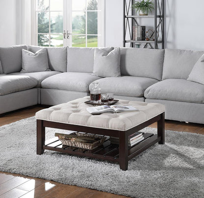 ACME Furniture - Aizen Cocktail Ottoman - Beige Fabric & Espresso Finish - 96562 veiw 3