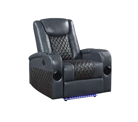 ACME Furniture - Alair Power Motion Recliner w/Bluetooth Speaker & Cooling Cup Holder - Blue & Black Leather Aire - LV02459 veiw 2