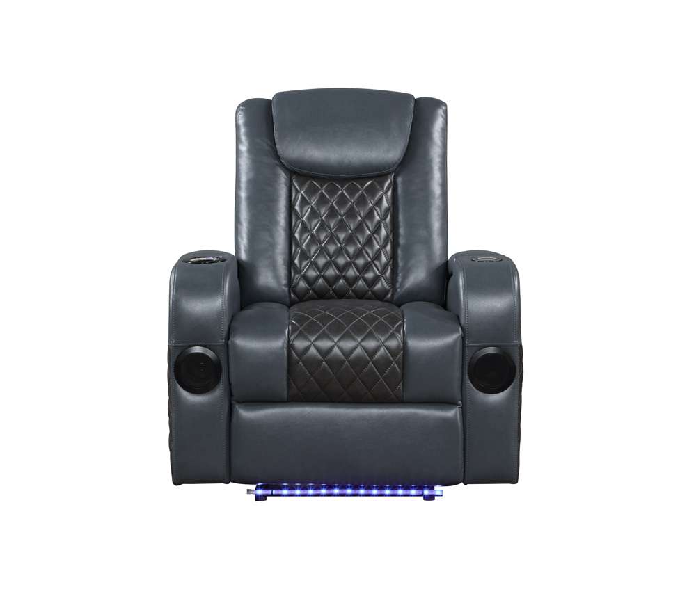 ACME Furniture - Alair Power Motion Recliner w/Bluetooth Speaker & Cooling Cup Holder - Blue & Black Leather Aire - LV02459 veiw 3