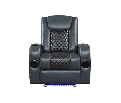 ACME Furniture - Alair Power Motion Recliner w/Bluetooth Speaker & Cooling Cup Holder - Blue & Black Leather Aire - LV02459 veiw 3
