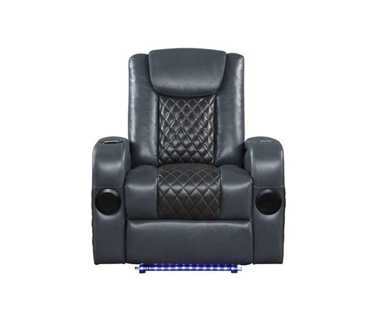 ACME Furniture - Alair Power Motion Recliner w/Bluetooth Speaker & Cooling Cup Holder - Blue & Black Leather Aire - LV02459 veiw 3