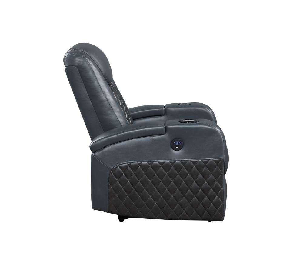 ACME Furniture - Alair Power Motion Recliner w/Bluetooth Speaker & Cooling Cup Holder - Blue & Black Leather Aire - LV02459 veiw 4
