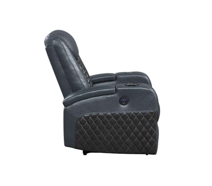 ACME Furniture - Alair Power Motion Recliner w/Bluetooth Speaker & Cooling Cup Holder - Blue & Black Leather Aire - LV02459 veiw 4