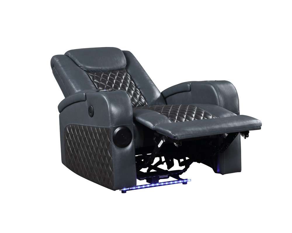 ACME Furniture - Alair Power Motion Recliner w/Bluetooth Speaker & Cooling Cup Holder - Blue & Black Leather Aire - LV02459 veiw 6
