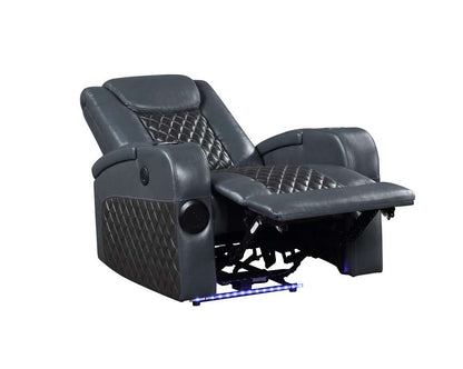 ACME Furniture - Alair Power Motion Recliner w/Bluetooth Speaker & Cooling Cup Holder - Blue & Black Leather Aire - LV02459 veiw 6