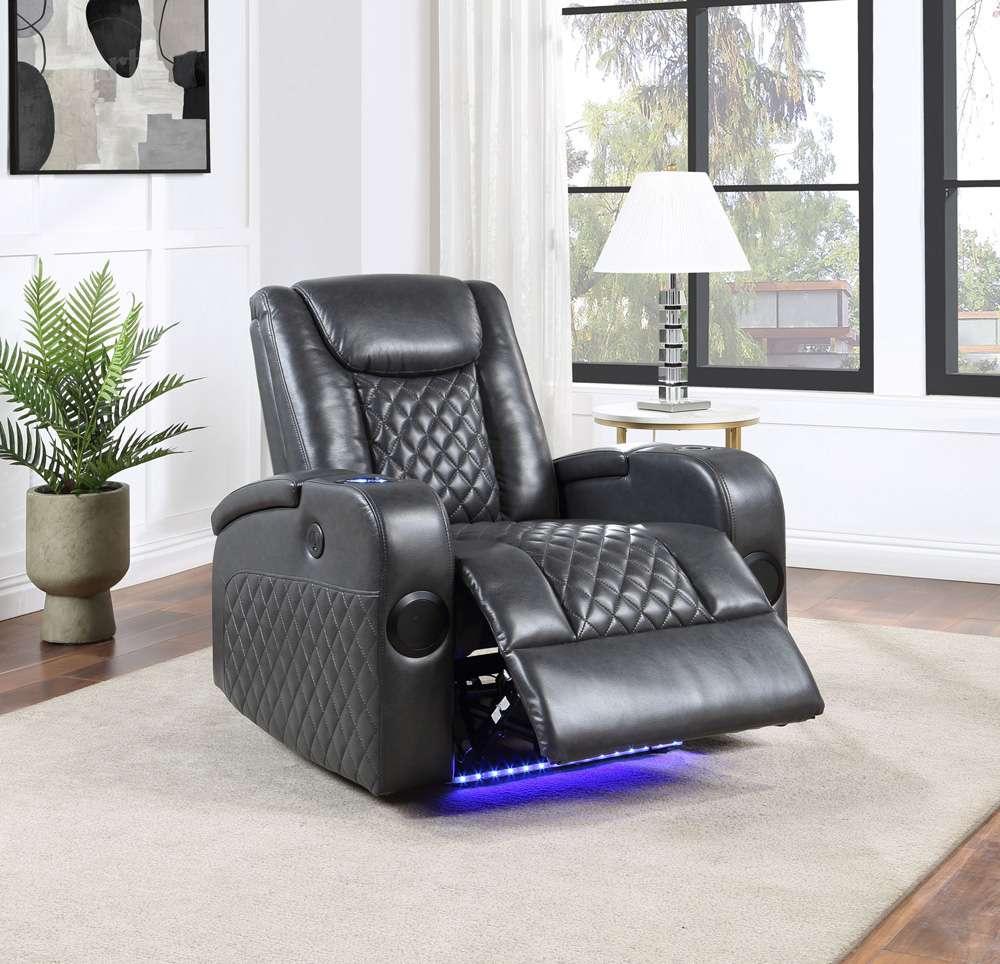 ACME Furniture - Alair Power Motion Recliner w/Bluetooth Speaker & Cooling Cup Holder - Dark Gray Leather Aire - LV02460 veiw 1