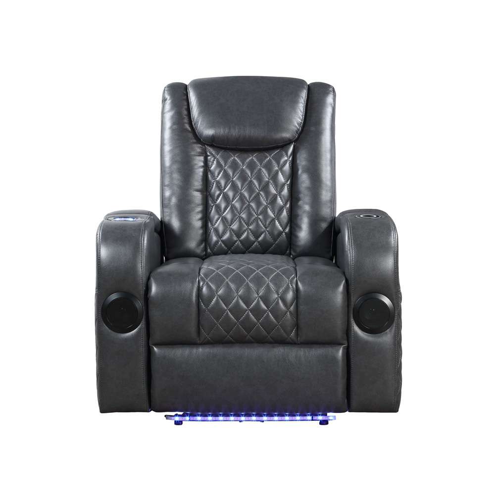 ACME Furniture - Alair Power Motion Recliner w/Bluetooth Speaker & Cooling Cup Holder - Dark Gray Leather Aire - LV02460 veiw 3