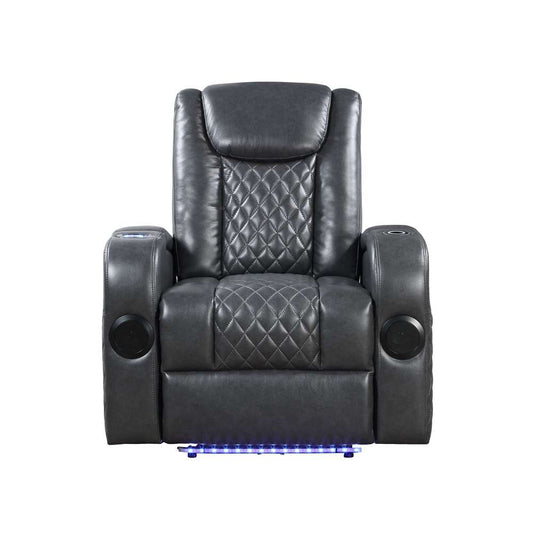 ACME Furniture - Alair Power Motion Recliner w/Bluetooth Speaker & Cooling Cup Holder - Dark Gray Leather Aire - LV02460 veiw 3
