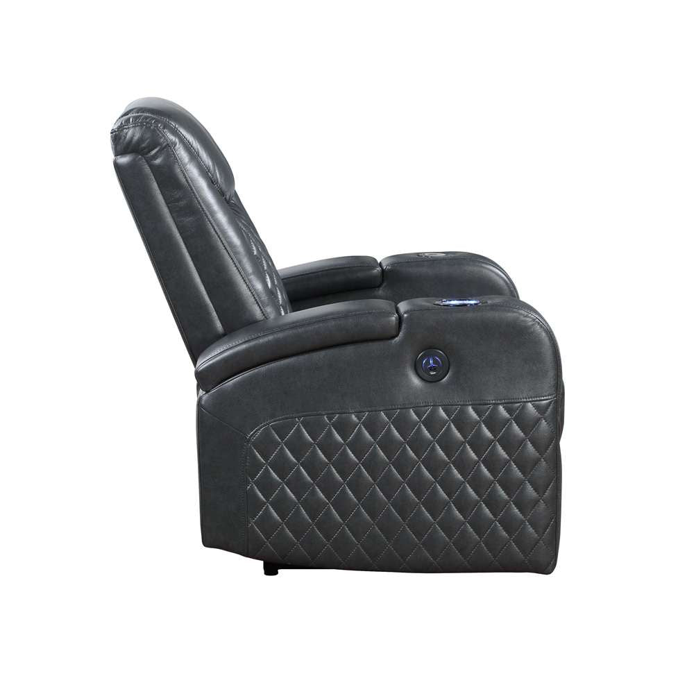 ACME Furniture - Alair Power Motion Recliner w/Bluetooth Speaker & Cooling Cup Holder - Dark Gray Leather Aire - LV02460 veiw 4