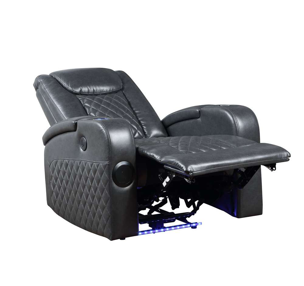 ACME Furniture - Alair Power Motion Recliner w/Bluetooth Speaker & Cooling Cup Holder - Dark Gray Leather Aire - LV02460 veiw 6