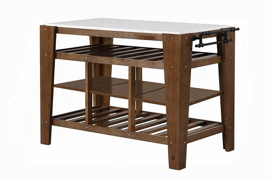 ACME Furniture - Alaroa Kitchen Island - Natural Marble Top & Rustic Brown - AC00396 view 1