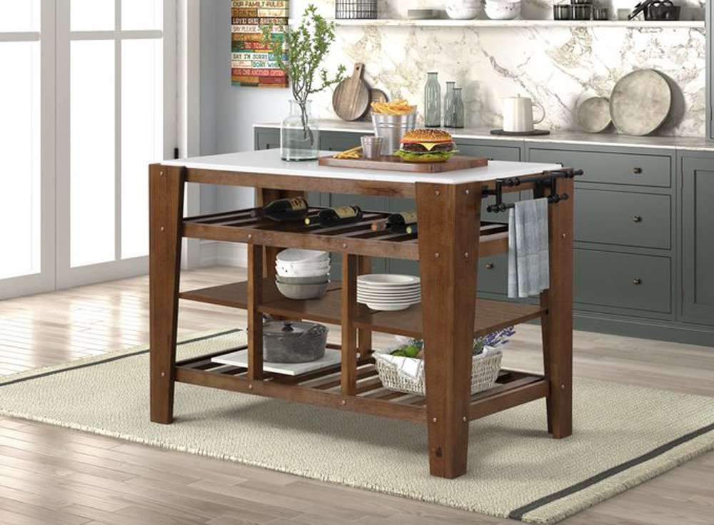ACME Furniture - Alaroa Kitchen Island - Natural Marble Top & Rustic Brown - AC00396 view 4