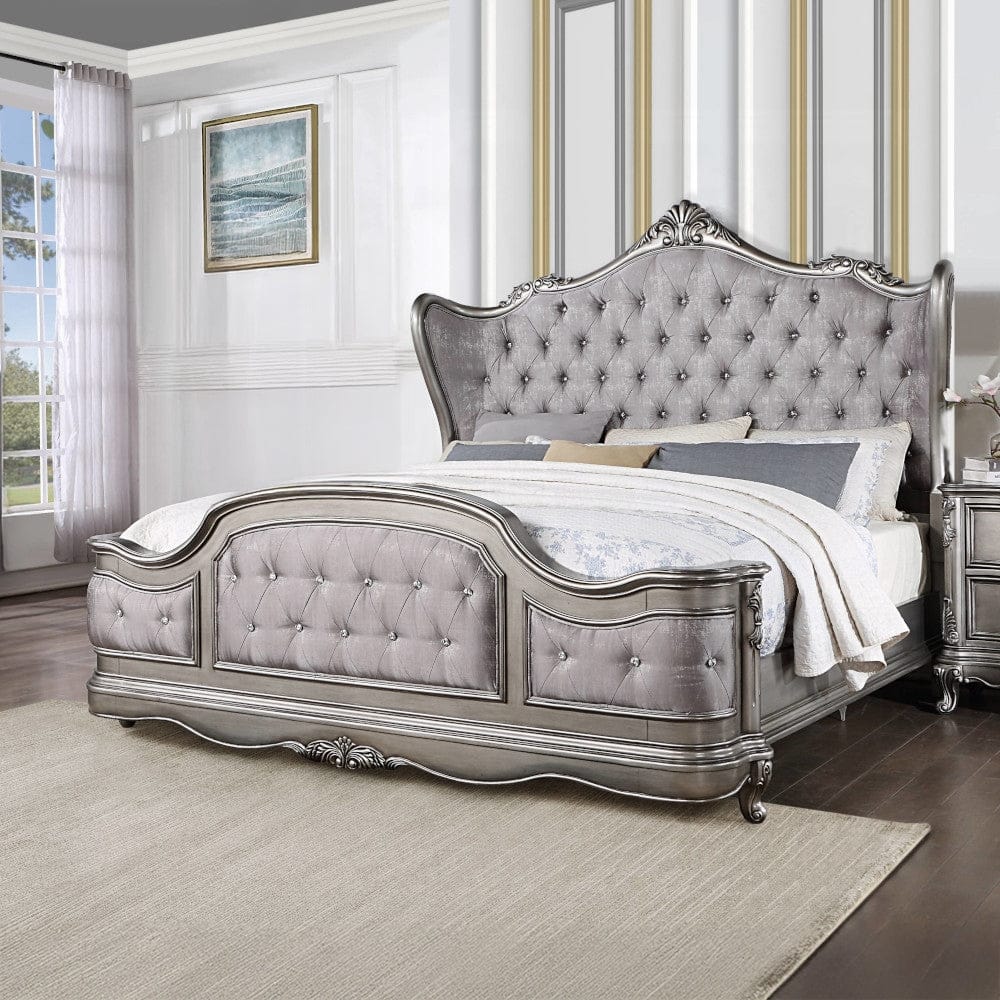 ACME Furniture - Ariadne Eastern King Bed - Velvet & Antique Platinum - BD00602EK view 6