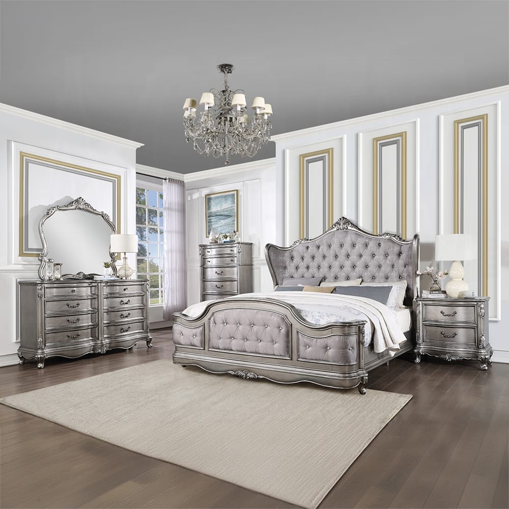 ACME Furniture - Ariadne Queen Bed - Velvet & Antique Platinum - BD00603Q view 7