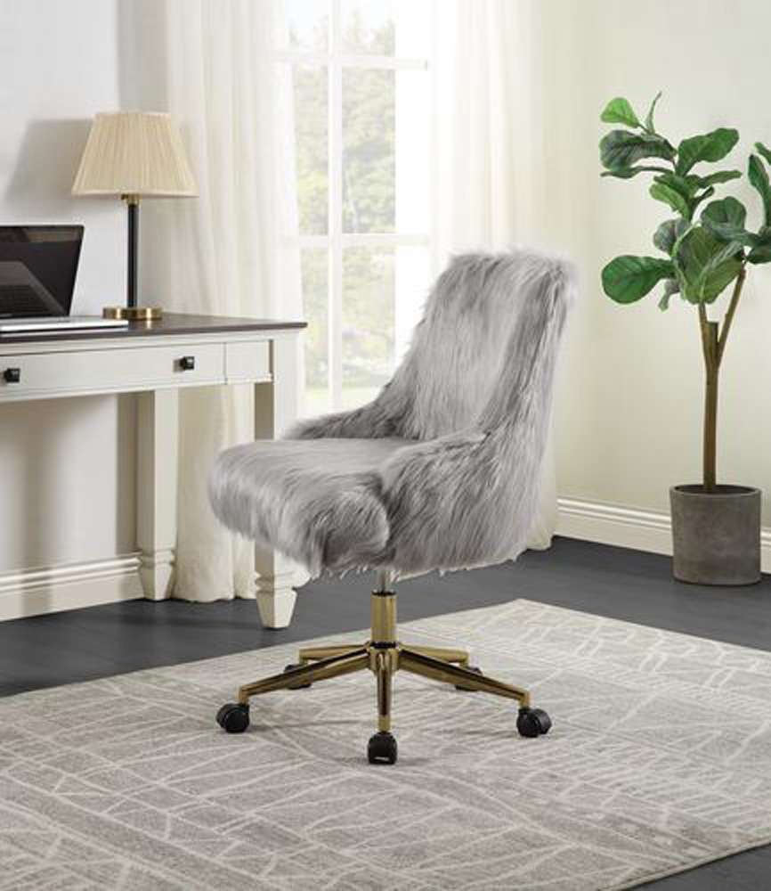 ACME Furniture - Arundell II Office Chair - Gray Faux Fur & Gold - OF00123 veiw 2