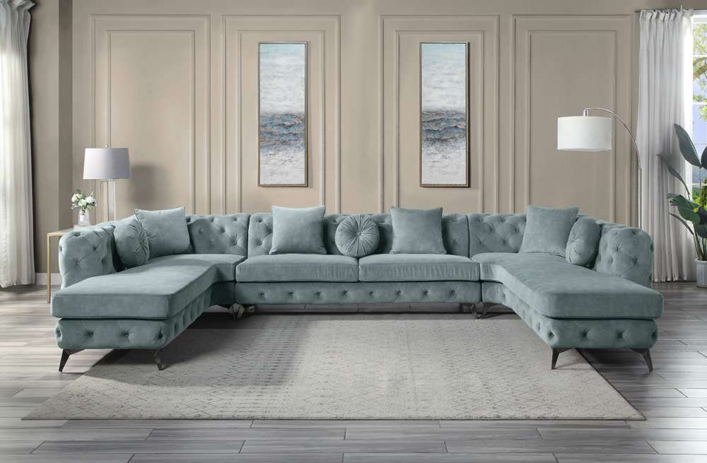 ACME Furniture - Atronia Sectional Sofa w/7 Pillows - Dusty Blue - LV01161 veiw 1