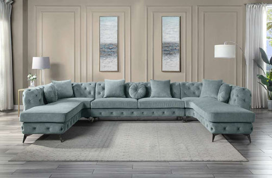 ACME Furniture - Atronia Sectional Sofa w/7 Pillows - Dusty Blue - LV01161 veiw 1