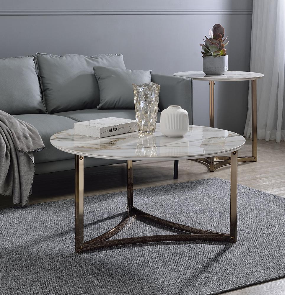 ACME Furniture - Aziz Coffee Table - Sintered Stone Top & Champagne Finish - LV02825 veiw 4