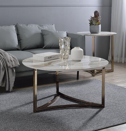 ACME Furniture - Aziz Coffee Table - Sintered Stone Top & Champagne Finish - LV02825 veiw 4