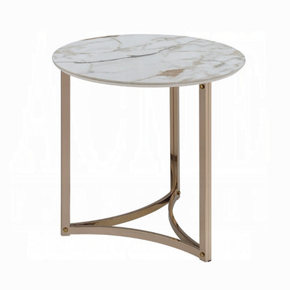 ACME Furniture - Aziz End Table - Sintered Stone Top & Champagne Finish - LV02826 veiw 1