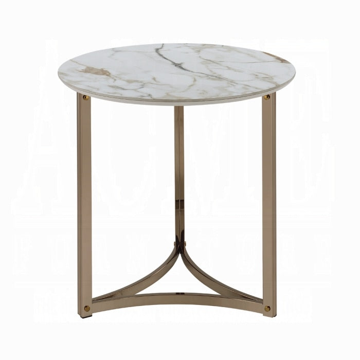 ACME Furniture - Aziz End Table - Sintered Stone Top & Champagne Finish - LV02826 veiw 2