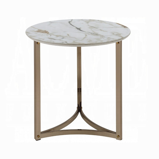 ACME Furniture - Aziz End Table - Sintered Stone Top & Champagne Finish - LV02826 veiw 2