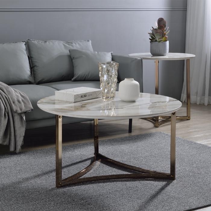 ACME Furniture - Aziz End Table - Sintered Stone Top & Champagne Finish - LV02826 veiw 3
