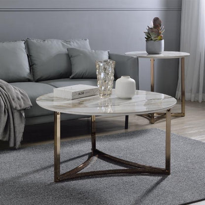 ACME Furniture - Aziz End Table - Sintered Stone Top & Champagne Finish - LV02826 veiw 3