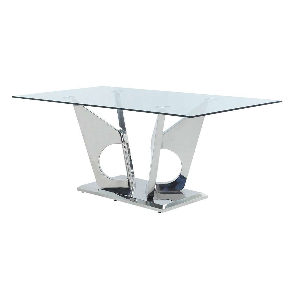 ACME Furniture - Azriel Dining Table w/Pedestal Base - Clear Glass & Mirrored Silver - DN01191 veiw 1