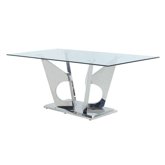 ACME Furniture - Azriel Dining Table w/Pedestal Base - Clear Glass & Mirrored Silver - DN01191 veiw 1