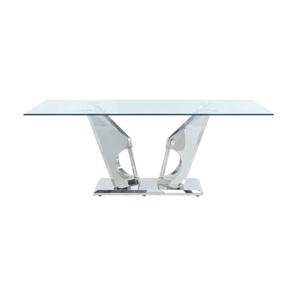 ACME Furniture - Azriel Dining Table w/Pedestal Base - Clear Glass & Mirrored Silver - DN01191 veiw 2