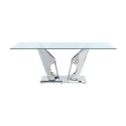 ACME Furniture - Azriel Dining Table w/Pedestal Base - Clear Glass & Mirrored Silver - DN01191 veiw 2