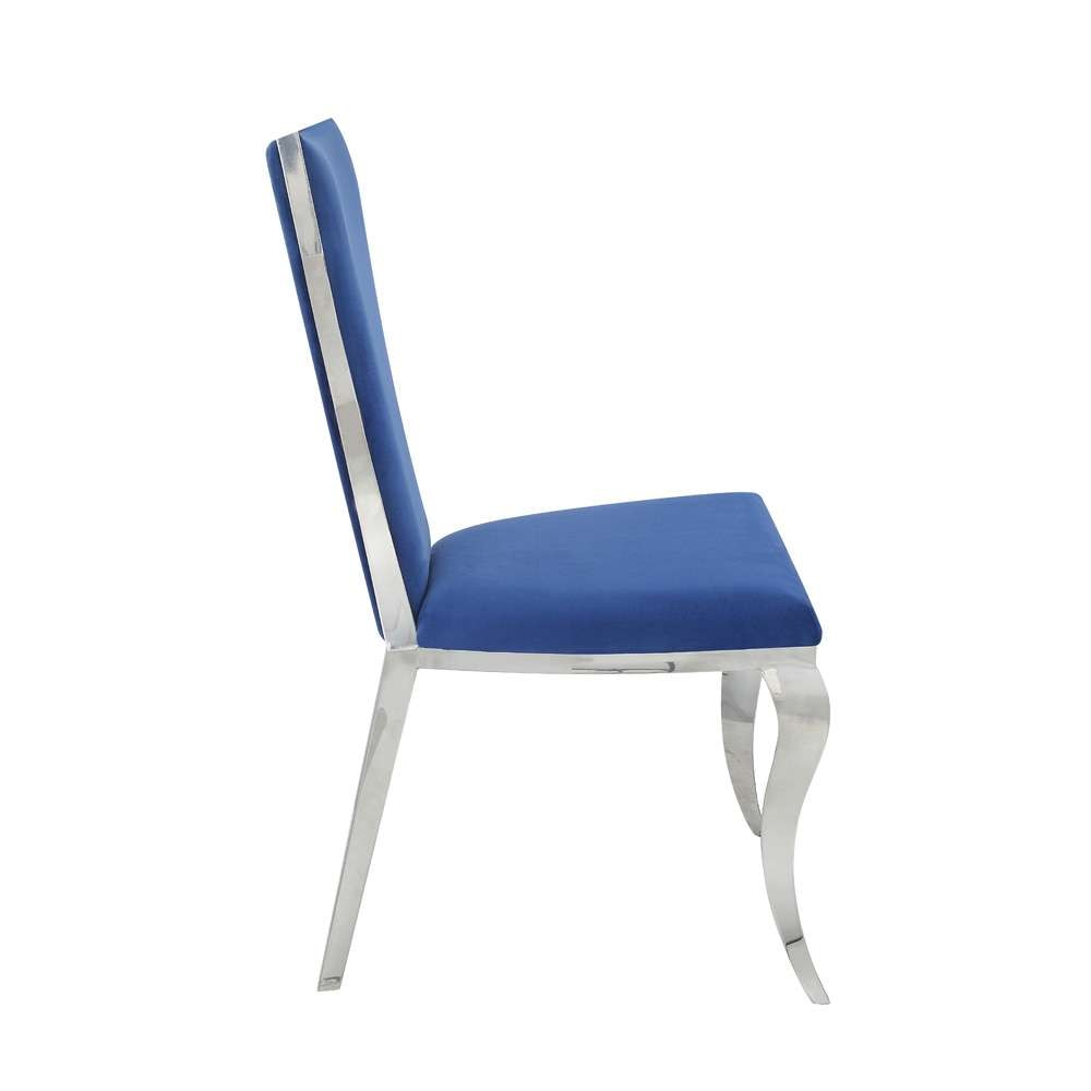 ACME Furniture - Azriel Side Chair (Set of 2) - Blue Velvet & Mirroed Silver - DN01192 veiw 3