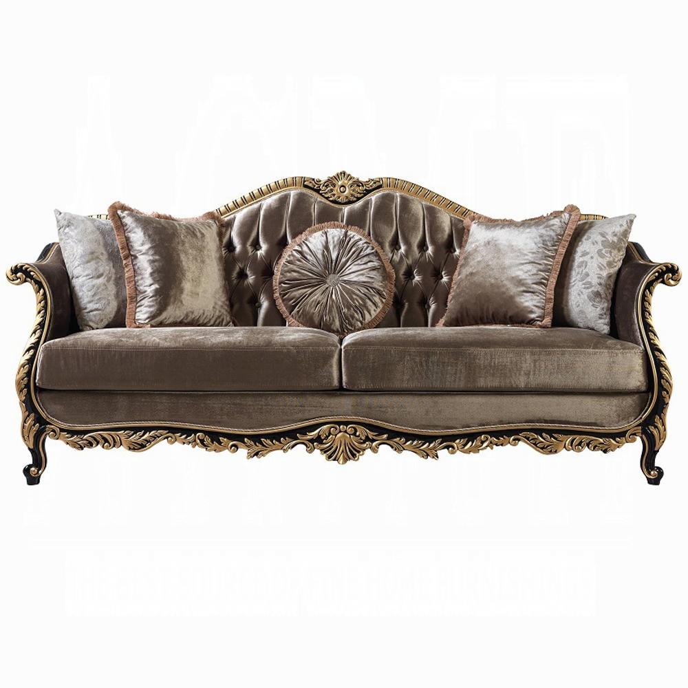 ACME Furniture - Betria Sofa w/5 Pillows - Light Green Velvet, Gold & Black High Gloss Finish - LV01887 veiw 2