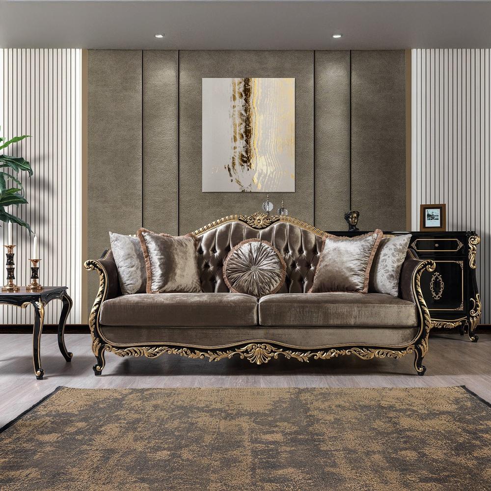 ACME Furniture - Betria Sofa w/5 Pillows - Light Green Velvet, Gold & Black High Gloss Finish - LV01887 veiw 5