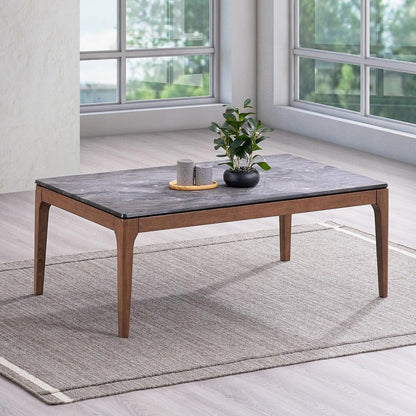 ACME Furniture - Bevis Coffee Table - Engineered Stone & Walnut Finish - LV02645 veiw 4