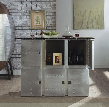 ACME Furniture - Brancaster Bar Table w/Marble Top - Natural Marble Top & Aluminum - 70450 veiw 2