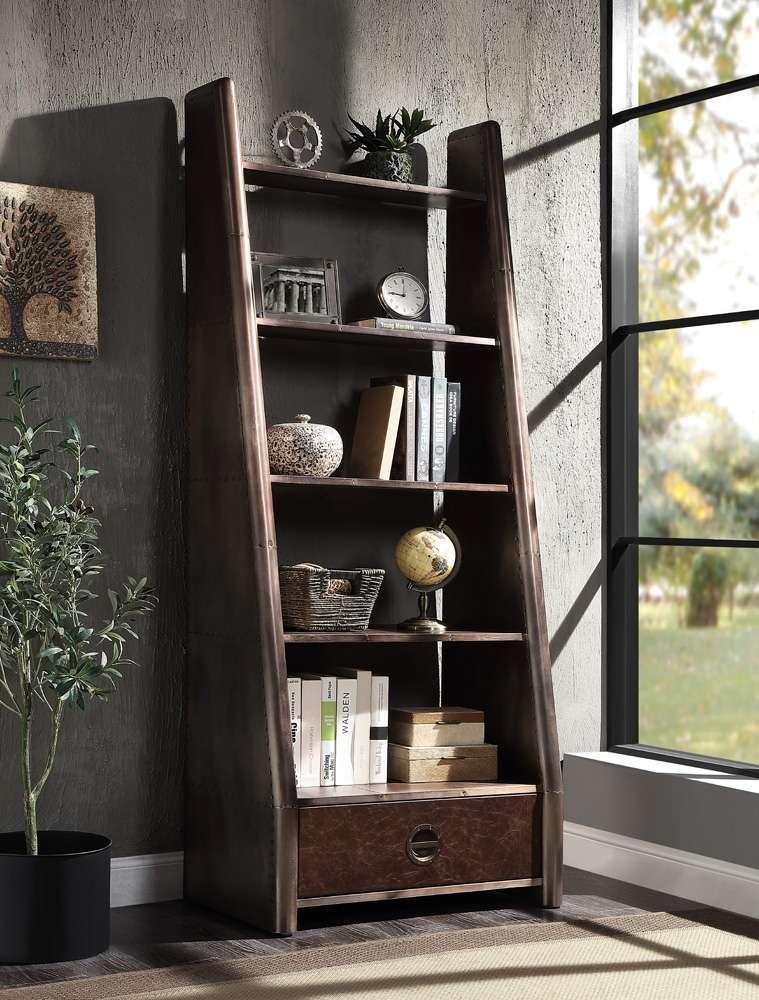ACME Furniture - Brancaster Bookcase - Bronze Aluminium & Morrocco Top Grain Leather - OF02405 veiw 1