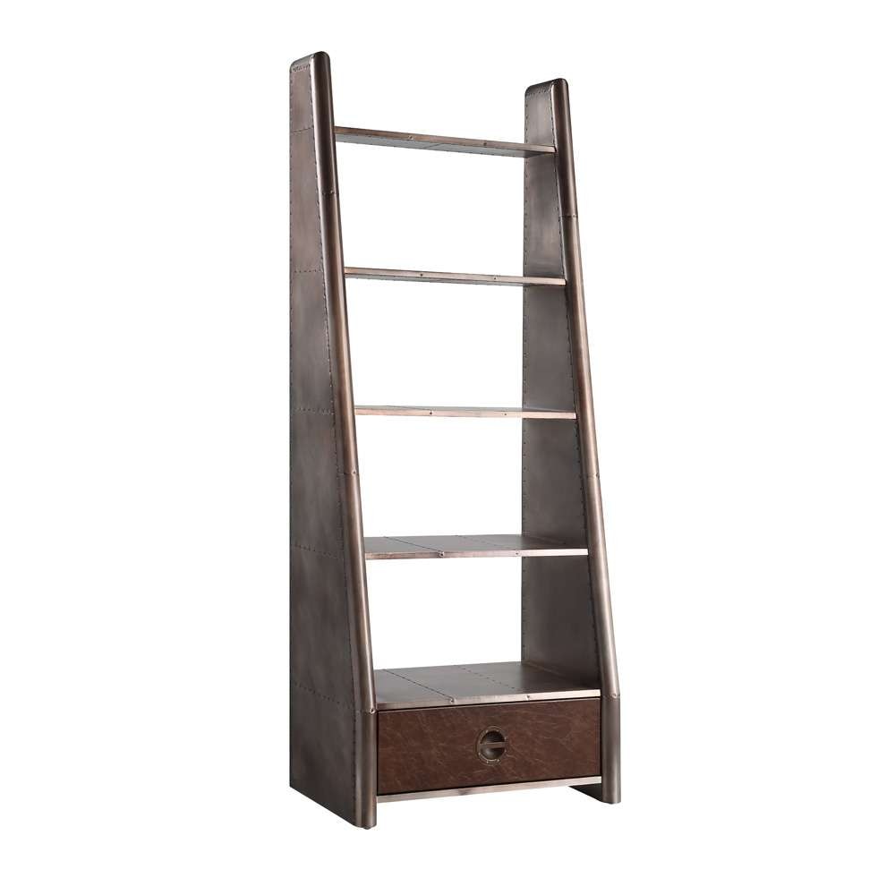 ACME Furniture - Brancaster Bookcase - Bronze Aluminium & Morrocco Top Grain Leather - OF02405 veiw 2