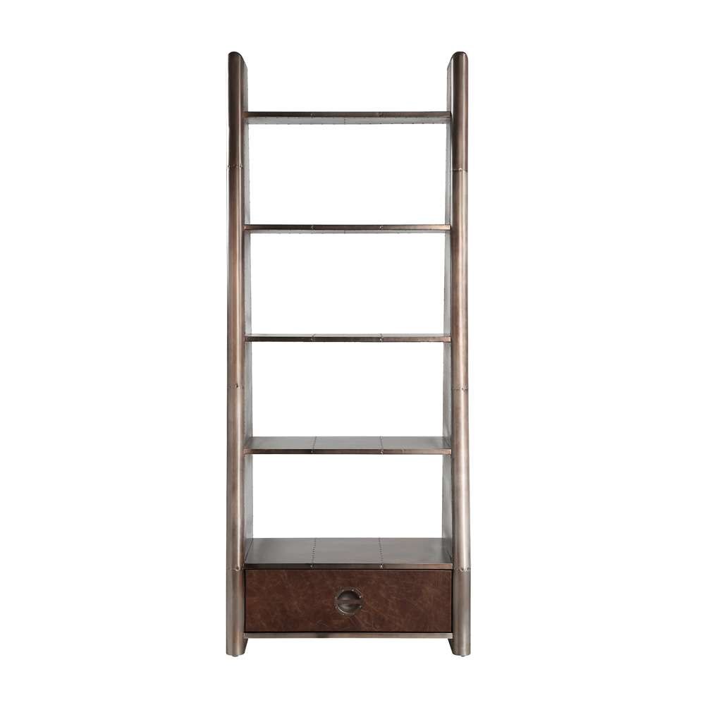 ACME Furniture - Brancaster Bookcase - Bronze Aluminium & Morrocco Top Grain Leather - OF02405 veiw 3