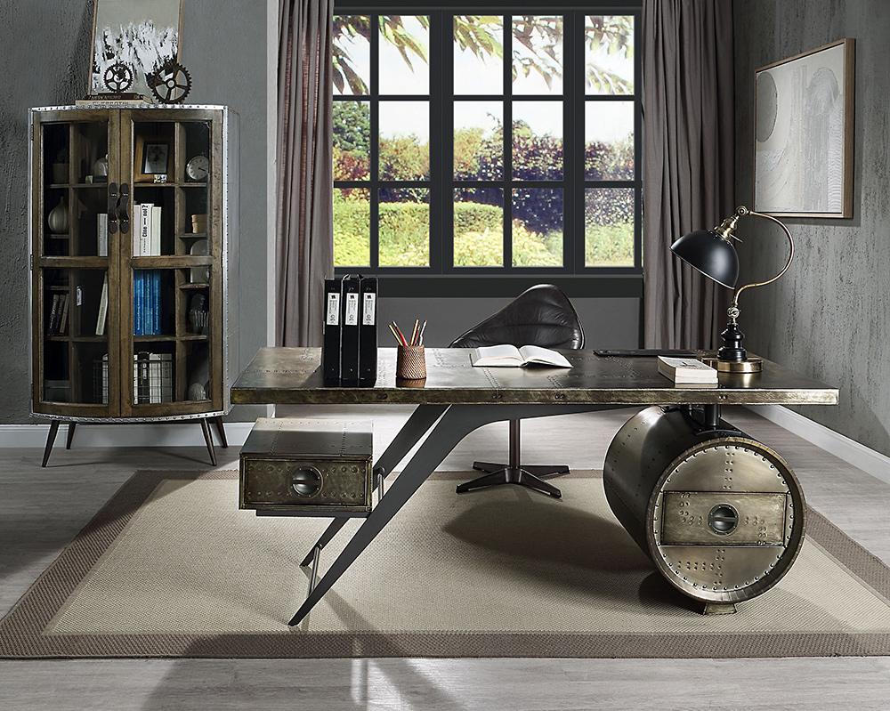 ACME Furniture - Brancaster Executive Desk w/USB - Bronze Aluminum Finish - OF02586 veiw 10